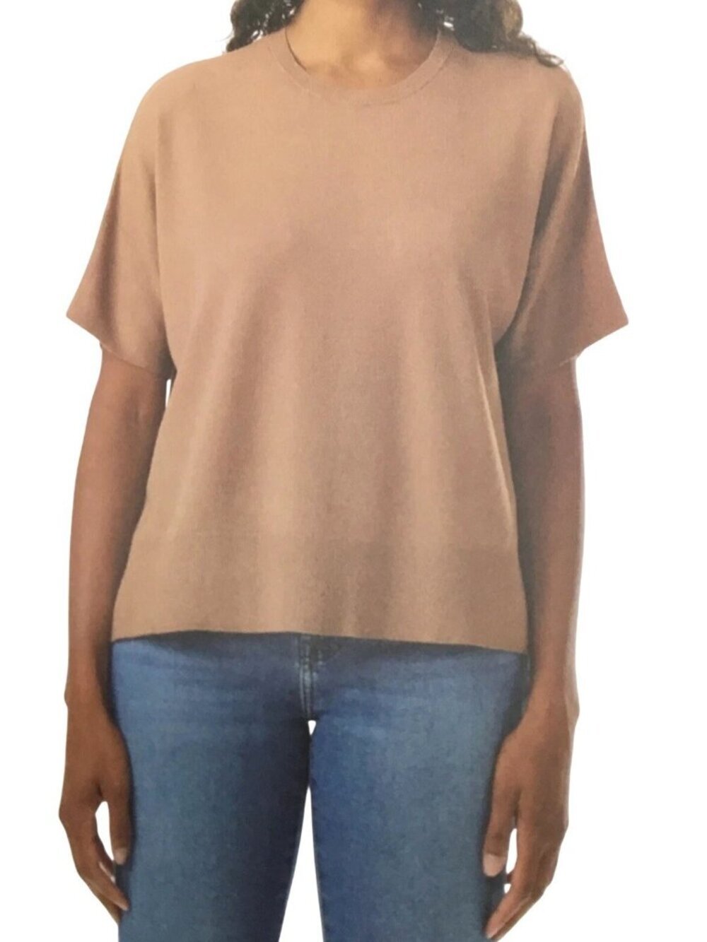 NWT Splendid Women's S Tan Short-Sleeve Boxy Knit Top G2009